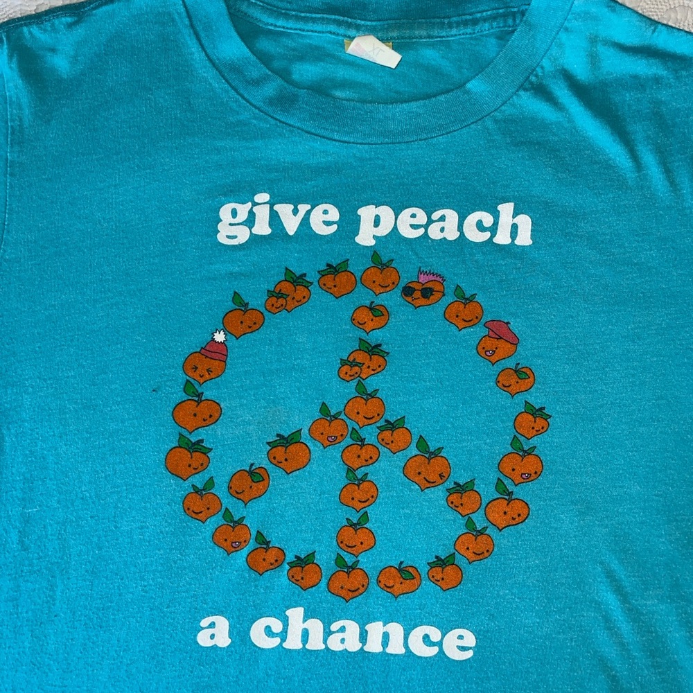 Aqua Blue Peach Peace Sign Vintage Tee